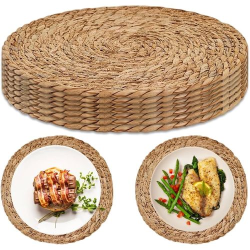 Eryi-Lot De 6 Sets De Table Ronds Tissés En Rotin De 30 Cm, Sets De Table En Jacinthe D'eau, Dessous De Verre En Jonc De Mer Pour Table À Manger, Maison, Fête, Restaurant, Restauration