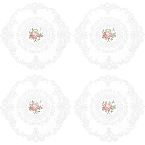 ERYI-4 Sets De Sets De Table En Dentelle Rétro, Napperons En Crochet Français Ronds Brodés Creux Pour Tasse Vase De Table De Salle À Manger Cuisine Fête 28X28Cm, Blanc