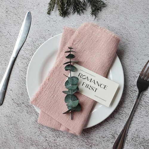 ERYI-6 Pièces Serviettes De Table En Tissu 42 X 42Cm Serviette Tissu Avec Franges Serviettes De Table Carrées En Coton Réutilisable Serviette En Coton Pour Mariage, Fête, Maison (Rose)