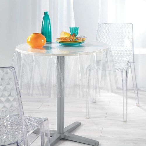 ERYI-Douceur D'Interieur Nappe (0) 140 Cristal Imprime 15/100E Paillettes Argent, 100% Pvc, (0) 140 Cm