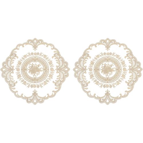 Eryi-2pcs Sets De Napperons En Dentelle Rétro, Dessous De Verre Ronds Brodés Creux En Crochet Français Pour Table De Salle À Manger Cuisine Fête 28x28cm, Marron Naturel