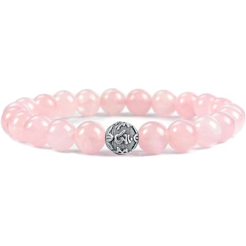 Eryi-18cm Bracelet En Perles Extensibles En Cristal De Guérison De 8 Mm De Pierres Précieuses Naturelles Avec Un Pendentif De Mantra En Sanskrit En Argent Sterling 925