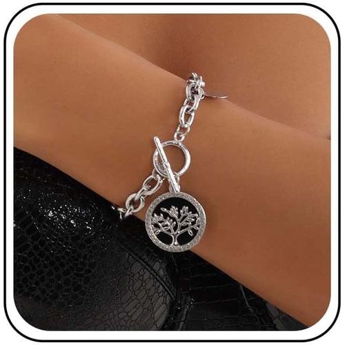 Eryi-Bracelet Vintage Avec Pièces De Monnaie En Forme D'arbre Bracelet À Maillons En Or Pendentif Pièce De Monnaie En Cristal Cz Fermoir À Bascule Bracelets À Disque Rond Pendants Bijoux De Chaîne