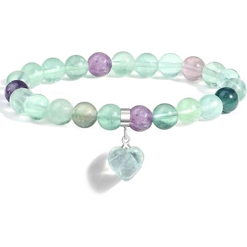 Eryi-Bracelet De Perle Avec Pendentif En C?ur 1 Pièces Bracelet Pierre Naturelle 8mm Avec Pendentif C?ur Pour Femme Bracelets Avec Carte De Bénédiction Noël Cadeaux Pour Une Amie, Soeur, Maman