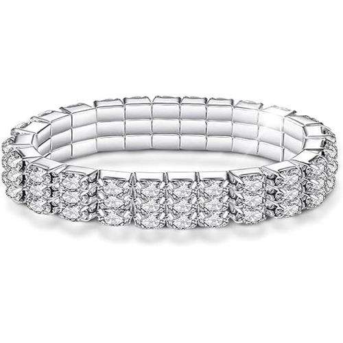 Eryi-Crystal Tennis Bracelet Bridal Wedding Party Bracelet Étincelant Argent Bracelet Élastique Fille Bijoux