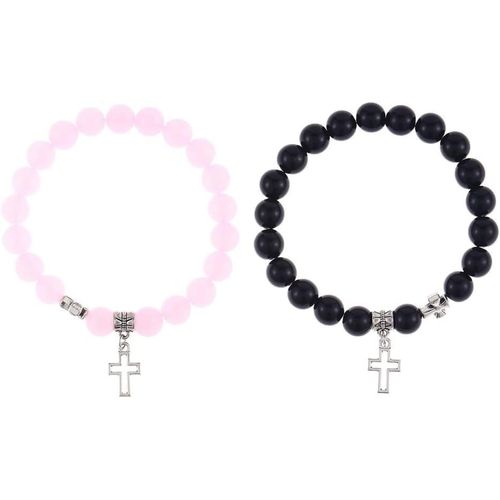 Eryi-Lot De 2 Bracelets De Couple À Croix Perlée Designs De Foi Élégants Pour Le Port Quotidien Convient Pour Le Couple Et Les Amis
