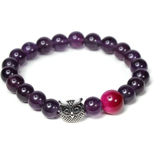 Eryi-Bracelet De Pierres Naturelles Bracelet De Perles Elastique 8mm Avec Hibou Pierres De Guérison Idée Cadeau Femme