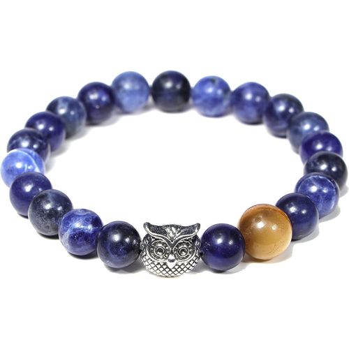 Eryi-Bracelet De Pierres Naturelles Bracelet De Perles Elastique 8mm Avec Hibou Pierres De Guérison Idée Cadeau Femme