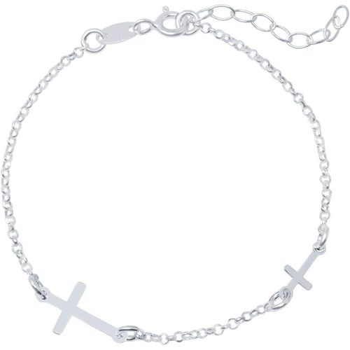 Eryi-Bracelet Deux Croix Catholique En Argent Massif 925 Pour Jeunes Filles Et Femmes, Bracelet Croix Horizontale Avec Chaîne Réglable Dans Une Boîte Cadeau