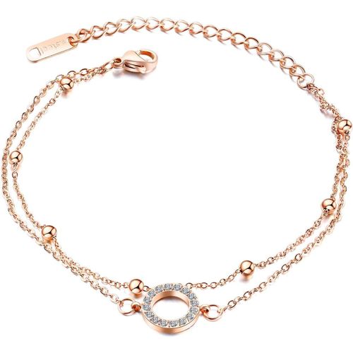 Eryi-Bracelet De Cheville En 14k Or Rose Pour Femme, Bracelet En Acier Inoxydable,Double Chaîne Amour Gravé