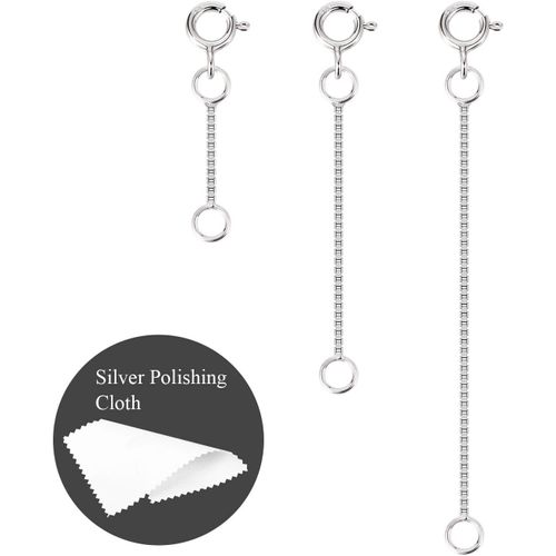Eryi-Lot De 3 Rallonges De Chaîne En Argent Sterling 925 Véritable Avec Fermoir À Ressort Pour Collier Et Bracelet