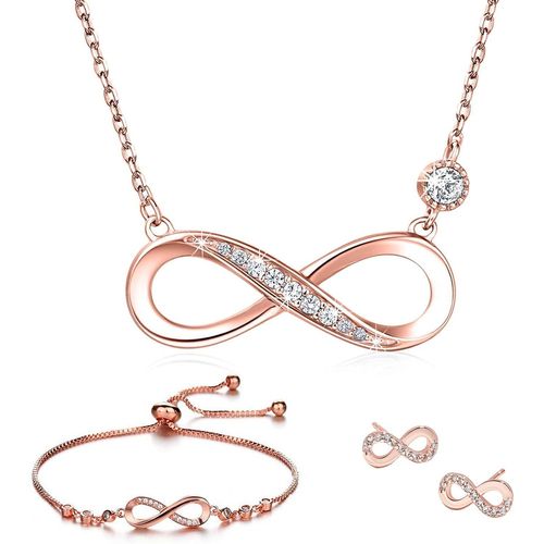Eryi-Ensemble De Bijoux Collier Bracelet Et Boucle D'oreille Parures Le Symbole D'infini En Argent 925 Oxyde De Zircon Incrusté Réglable Pendentif Collier Bracelet Bijoux Cadeau Pour Femme Fille