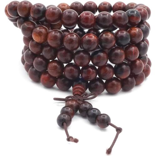 Eryi-8mm 108 Perles De Prière Mala Bracelet De Méditation Bouddha Tibétain En Bois De Rose Naturel