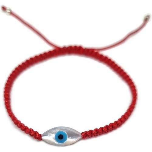 Eryi-By Dalia Bracelet En Fil De Macrome Rouge Nacré Et ?il Turc Pour Bonheur