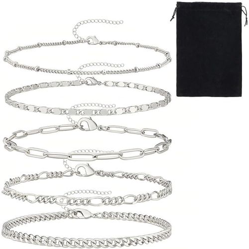 Eryi-5 Pcs Bracelet Femme Argent,Bracelet Acier Inoxydable Femme, Empilable Bracelet Argent,Ensemble Bracelets Argent Pour Femmes Filles,Femme File Bijoux Pour Femme