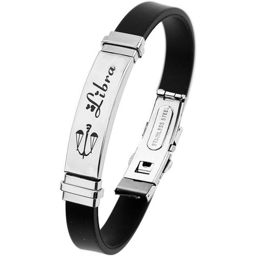 Eryi-Homme Le Signe Bracelet Acier Inoxydable Argenté Noir Silicone Bracelet De Sport 12 Constellations Signes De Zodiaque Gourmette Manchette Wrap Bracelet Femme