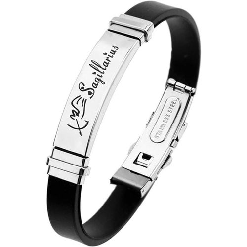 Eryi-Homme Le Signe Bracelet Acier Inoxydable Argenté Noir Silicone Bracelet De Sport 12 Constellations Signes De Zodiaque Gourmette Manchette Wrap Bracelet Femme