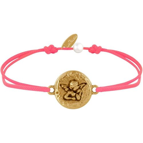 Eryi-- Bracelet Lien Médaille Ronde Martelée Laiton Doré Ange Raphaël
