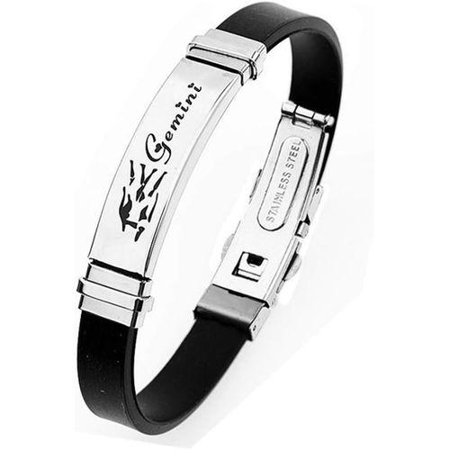 Eryi-Homme Le Signe Bracelet Acier Inoxydable Argenté Noir Silicone Bracelet De Sport 12 Constellations Signes De Zodiaque Gourmette Manchette Wrap Bracelet Femme
