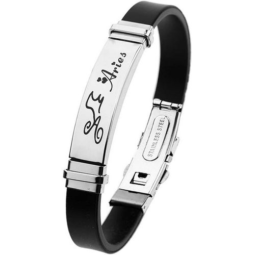 Eryi-Homme Le Signe Bracelet Acier Inoxydable Argenté Noir Silicone Bracelet De Sport 12 Constellations Signes De Zodiaque Gourmette Manchette Wrap Bracelet Femme