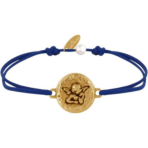 Eryi-- Bracelet Lien Médaille Ronde Martelée Laiton Doré Ange Raphaël