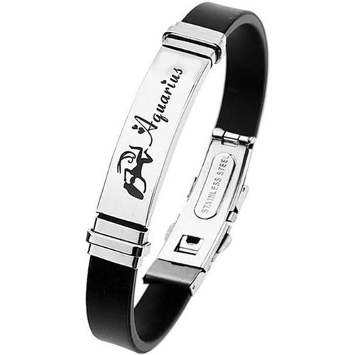 Eryi-Homme Le Signe Bracelet Acier Inoxydable Argenté Noir Silicone Bracelet De Sport 12 Constellations Signes De Zodiaque Gourmette Manchette Wrap Bracelet Femme