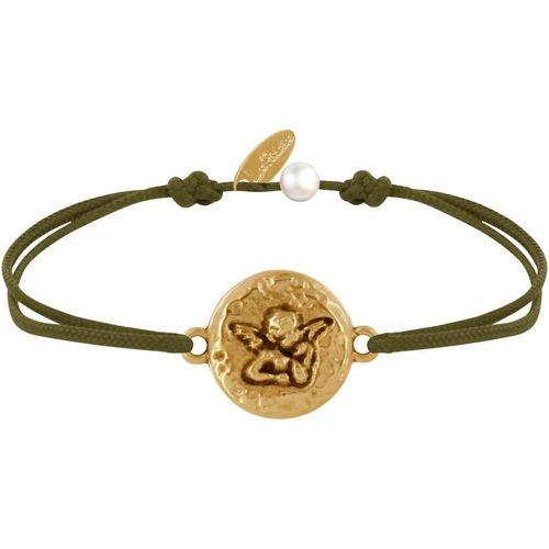 Eryi-- Bracelet Lien Médaille Ronde Martelée Laiton Doré Ange Raphaël