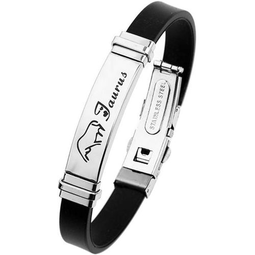 Eryi-Homme Le Signe Bracelet Acier Inoxydable Argenté Noir Silicone Bracelet De Sport 12 Constellations Signes De Zodiaque Gourmette Manchette Wrap Bracelet Femme