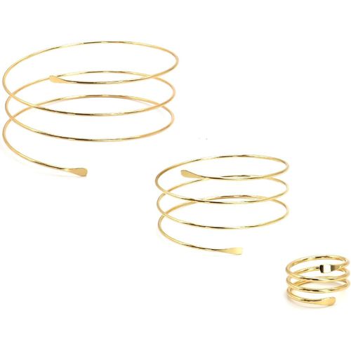 Eryi-Parures En Plaqué Or Pour Femmes Bracelet Ouvert En Plaqué Or Bracelet Manchette Boho Bracelet Articulé Ajustable Déesse Grecque Costume Accessoires Set De Bijoux Cadeau
