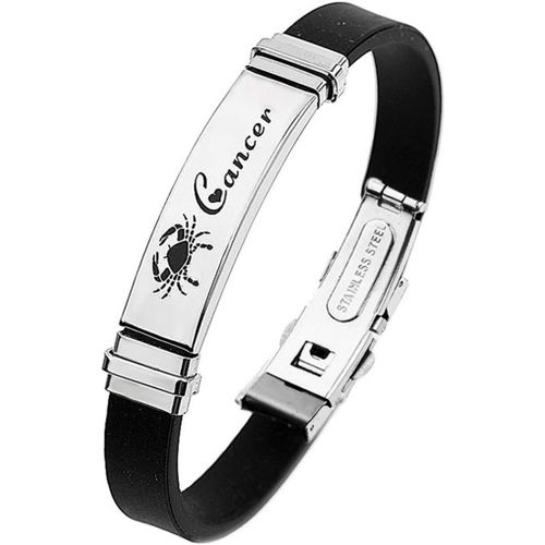 Eryi-Homme Le Signe Bracelet Acier Inoxydable Argenté Noir Silicone Bracelet De Sport 12 Constellations Signes De Zodiaque Gourmette Manchette Wrap Bracelet Femme