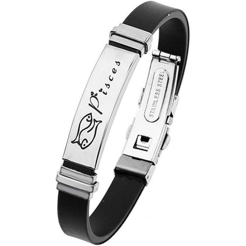 Eryi-Homme Le Signe Bracelet Acier Inoxydable Argenté Noir Silicone Bracelet De Sport 12 Constellations Signes De Zodiaque Gourmette Manchette Wrap Bracelet Femme