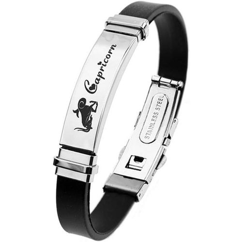 Eryi-Homme Le Signe Bracelet Acier Inoxydable Argenté Noir Silicone Bracelet De Sport 12 Constellations Signes De Zodiaque Gourmette Manchette Wrap Bracelet Femme