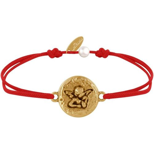 Eryi-- Bracelet Lien Médaille Ronde Martelée Laiton Doré Ange Raphaël