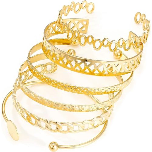 Eryi-6 Pièce Bracelet Or Femme Set, Bracelet Jonc Manchette Ouvert, Réglables Bracelet Femme Layered Or, Couches Bracelets Empilables, Bijoux Or Pour Femmes Meilleur Ami