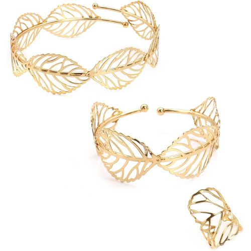 Eryi-Parures En Plaqué Or Pour Femmes Bracelet Ouvert En Plaqué Or Bracelet Manchette Boho Bracelet Articulé Ajustable Déesse Grecque Costume Accessoires Set De Bijoux Cadeau
