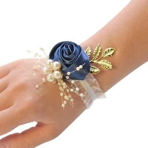 Eryi-Bracelet De Poignet De Mariage - Bracelet Floral - Main - Rose - Perle - Bracelet De Mariage - Fleurs - Bracelet Pour Femme Et Fille - Cadeau De Mariée - Demoiselle D'honneur - Noël - Fête De