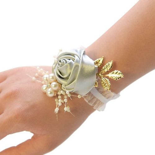 Eryi-Bracelet De Poignet De Mariage - Bracelet Floral - Main - Rose - Perle - Bracelet De Mariage - Fleurs - Bracelet Pour Femme Et Fille - Cadeau De Mariée - Demoiselle D'honneur - Noël - Fête De