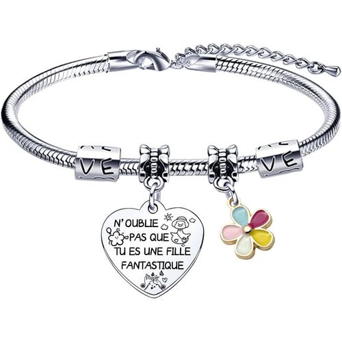 Eryi-Cadeau Fille Bracelet,N¿Oublie Pas Que Tu Es Une Fille Fantastique,Inspirantes Bracelet Charms Bracelet Fille, Idée Cadeau Anniversaire Fille(2)