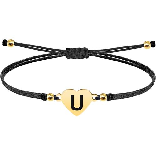 Eryi-- Bracelet Lettre Initiale A - Z En Acier Inoxydable Avec Fil Ciré, Bracelet Femme Ou Homme, Bracelet Coeur Avec Lettre Gravée, Cadeau Pour Mère, Fille, Amie, Petite Amie