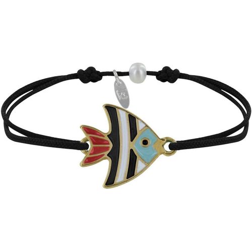 Eryi-- Bracelet Lien Médaille En Laiton Poisson Émaillée Blanche Et Noire