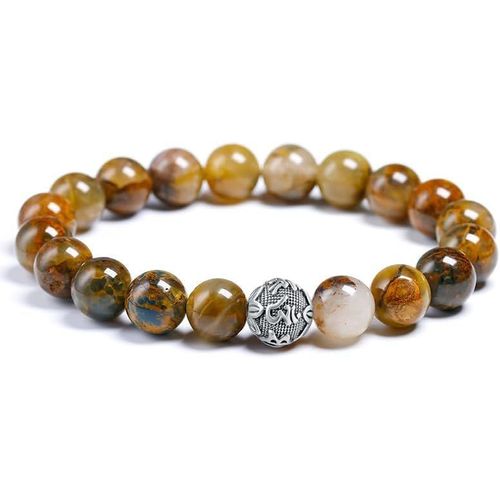 Eryi-18cm Bracelet En Perles Extensibles En Cristal De Guérison De 8 Mm De Pierres Précieuses Naturelles Avec Un Pendentif De Mantra En Sanskrit En Argent Sterling 925