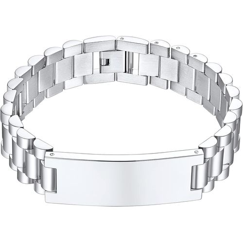 Eryi-Bracelet Personnalisable Homme,Gourmette Prénom Personnalisé Couple Amoureux Poli Id Gourmette Lien Poignet Curb Chaîne De Main 7mm/10mm/15mm 18-22cm De Longe Acier/Or/Noir (Boîte Cadeau)