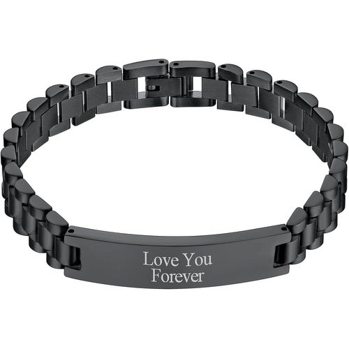 Eryi-Bracelet Personnalisable Homme,Gourmette Prénom Personnalisé Couple Amoureux Poli Id Gourmette Lien Poignet Curb Chaîne De Main 7mm/10mm/15mm 18-22cm De Longe Acier/Or/Noir (Boîte Cadeau)