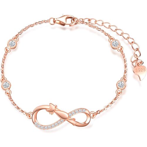 Eryi-Bracelet De Femme Fille, Bracelet En Argent 925, Bracelet De Symbole Infini Et De Chat Mignon, Zircon Incrusté, Chaîne Ajustable, Bracelet Animal Au Design Unique, Argent, Or Rose, Or