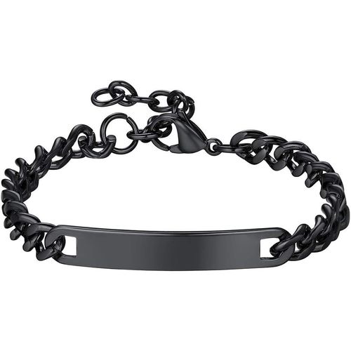 Eryi-Bracelet Personnalisable Homme,Gourmette Prénom Personnalisé Couple Amoureux Poli Id Gourmette Lien Poignet Curb Chaîne De Main 7mm/10mm/15mm 18-22cm De Longe Acier/Or/Noir (Boîte Cadeau)