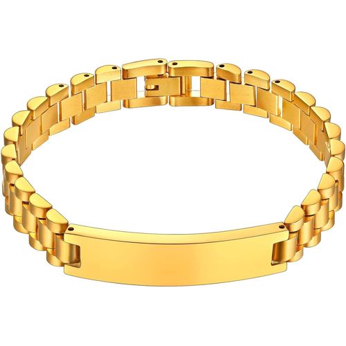 Eryi-Bracelet Personnalisable Homme,Gourmette Prénom Personnalisé Couple Amoureux Poli Id Gourmette Lien Poignet Curb Chaîne De Main 7mm/10mm/15mm 18-22cm De Longe Acier/Or/Noir (Boîte Cadeau)