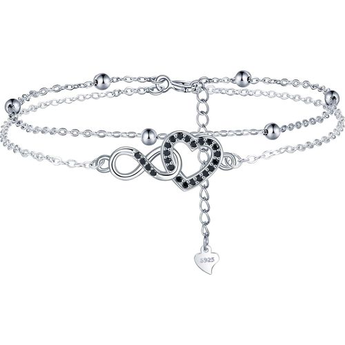 Eryi-Bracelet Coeur Infini Pour Femme Argent Sterling 925 Double Amitié Chaînes Bracelet Avec Zircone, Cadeau Pour Anniversaire Fête Des Mères, Réglable 17+4cm