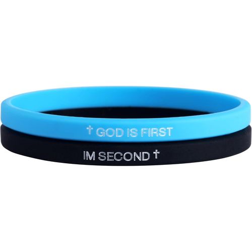 Eryi-2pcs Dieu Est Le Premier Bracelet, Silicone Élastique Chrétien Inspirant Avec Versets Bibliques Bijoux Cadeaux Pour Hommes Et Femmes