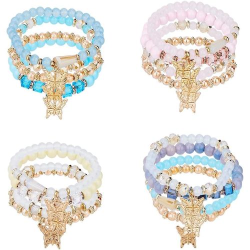 Eryi-16 Pcs 4 Ensembles De Bracelets En Cristal Papillon Bohème Pendentif En Pierre Papillon Bracelets À Breloques Papillon Porte Bonheur Sentiments De Bijoux De Saint Valentin Et De Noël
