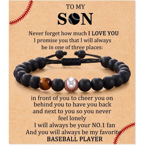 Eryi-Bracelet Meinem Sohn Von Mama - Baseball Basketball Football Cadeaux Naturstein Sport Armband Für Sohn Geburtstag Graduierung Weihnachtsgeschenke